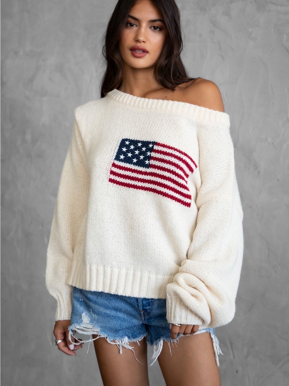 American Flag Off Shoulder Sweater